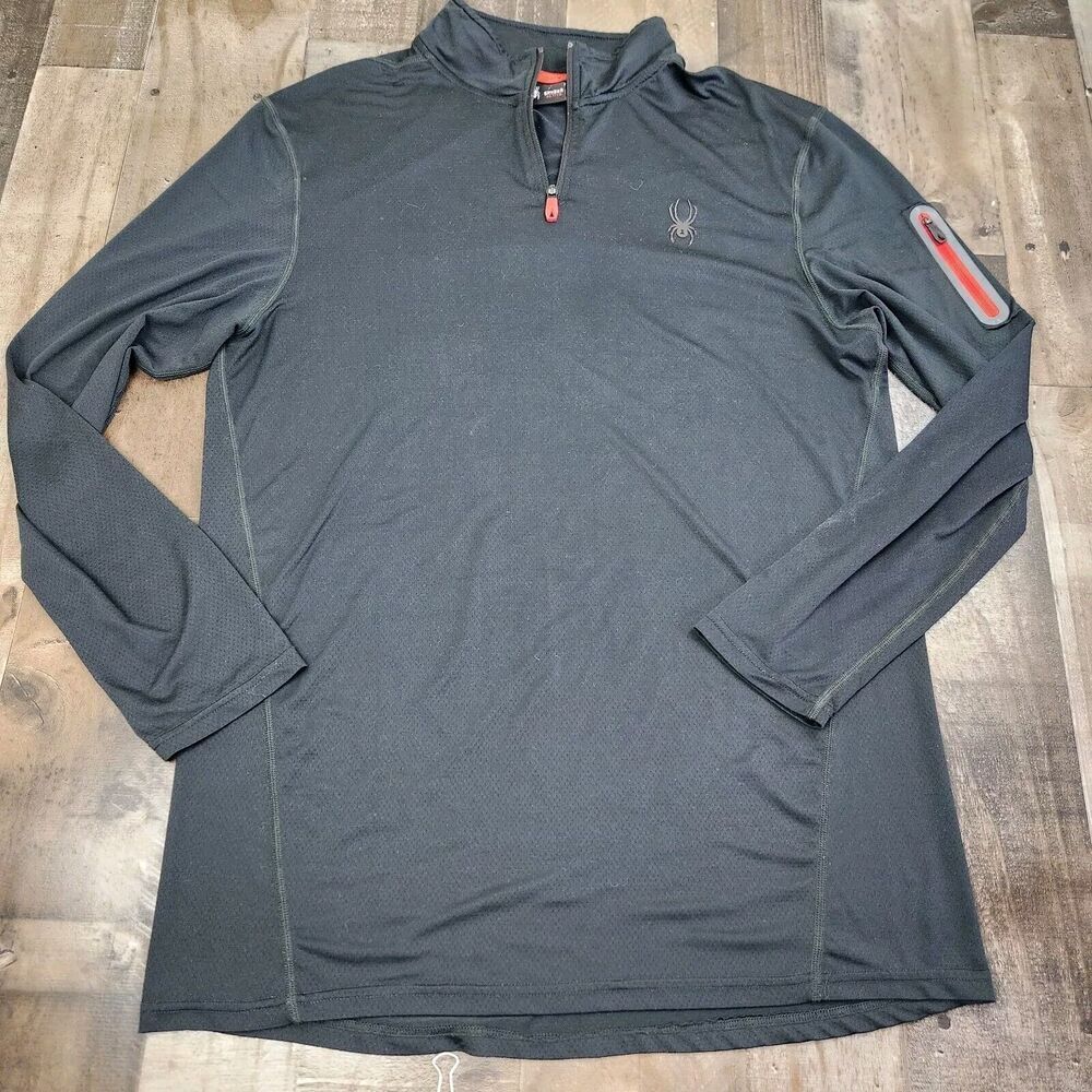 Mens Spyder ProWeb size M Medium Black 1/4 Zip Long‎ Sleeve Pullover